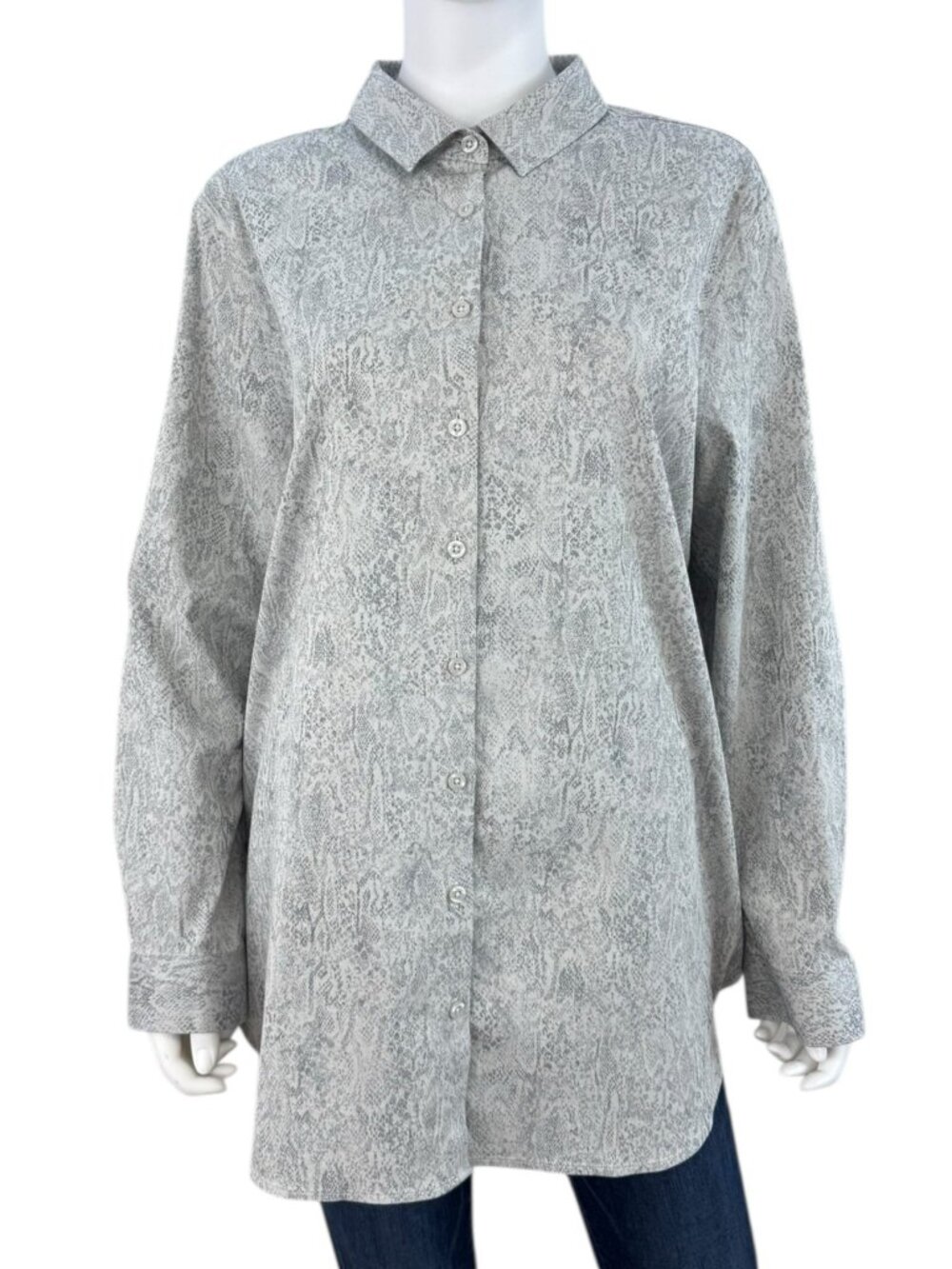 Chico's NWT Grey Python Print Button-Down Shirt Size XL I0863
